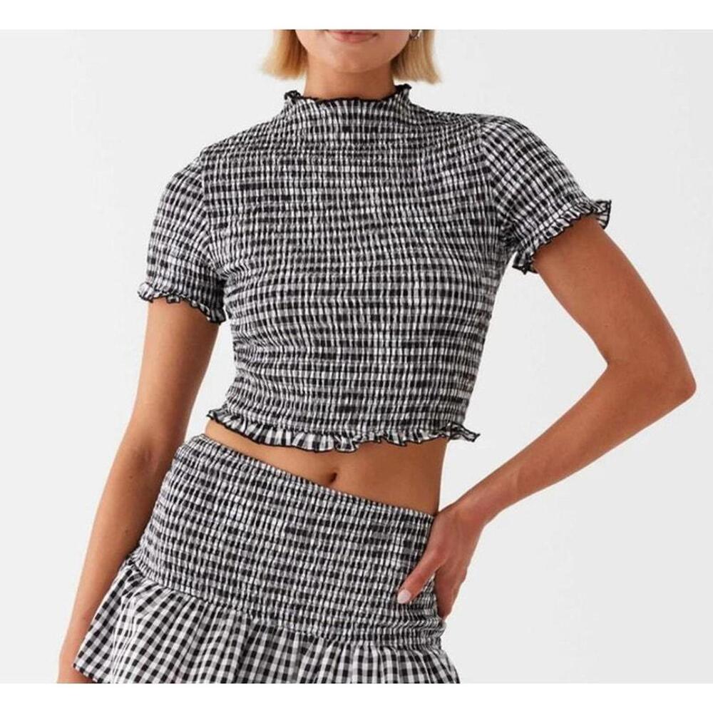Peppermayo - Sweetest Pie Shirred Top in Gingham Black & White